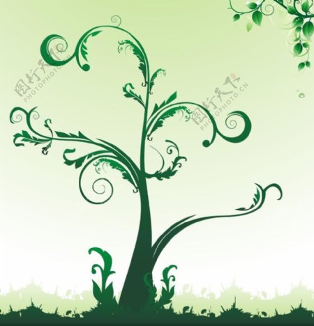 绿色小树花纹图片