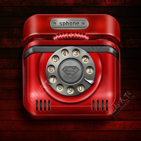 红色电话PSD图标素材
