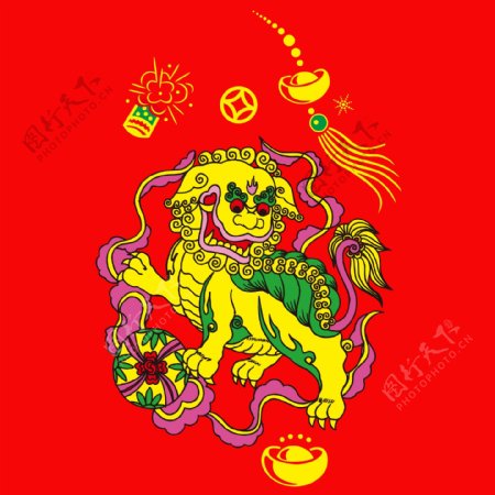 印花矢量图T恤图案吉祥图案动物狮子免费素材