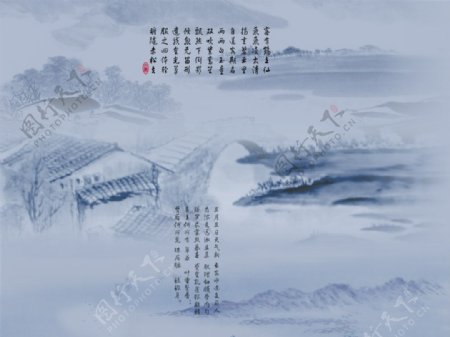 中国古典水墨国画艺术psd分层素材