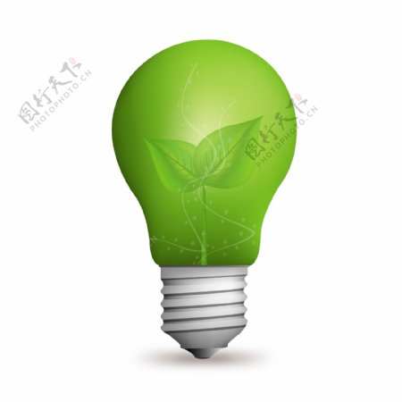 生态绿色叶灯泡矢量图形