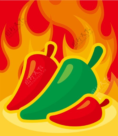 辣椒和火焰背景矢量素材