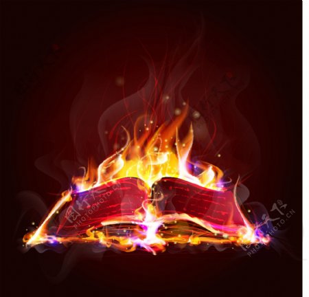 燃烧火焰书籍矢量素材