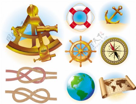 海洋旅游图标和符号向量集