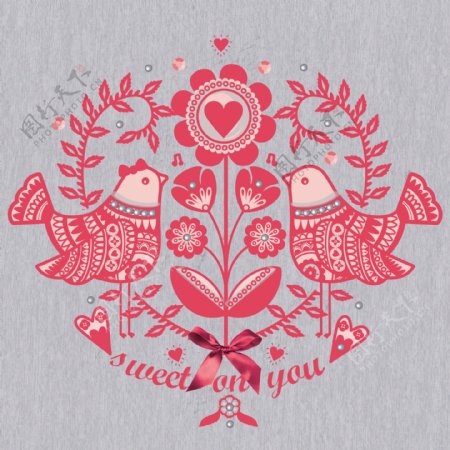 印花矢量图T恤图案花纹花朵小鸟免费素材