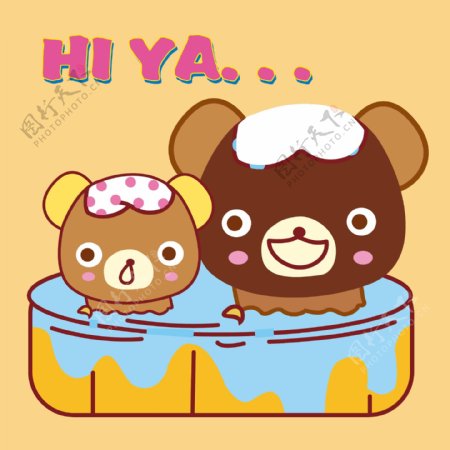 印花矢量图可爱卡通卡通动物小熊澡盆免费素材