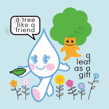 印花矢量图可爱卡通卡通静物雨点树免费素材