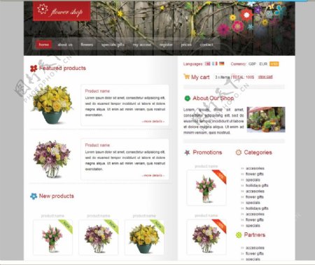 国外花束盆栽网站模版