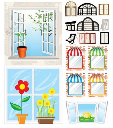 窗户花朵盆栽免费素材