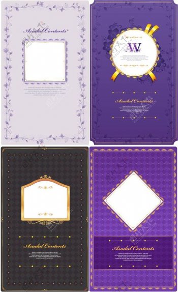 4紫色花纹卡片模板矢量