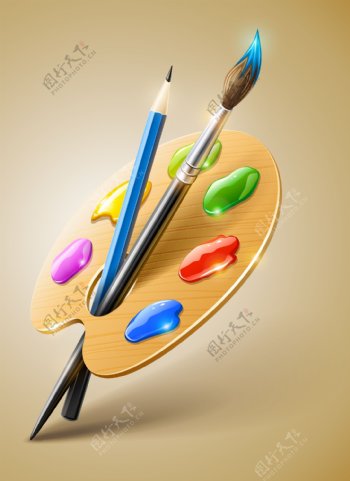 细画笔和调色板矢量素材