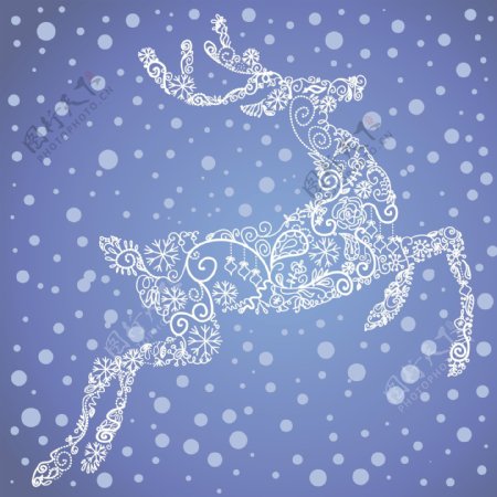 与一个可爱的鹿和雪花矢量插画的圣诞卡