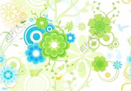蓝绿花的抽象图案的背景