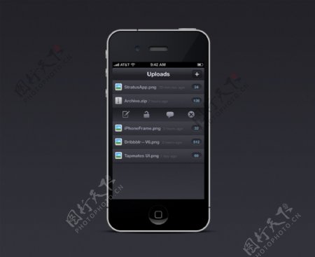 黑暗的iPhone上传应用程序的接口PSD