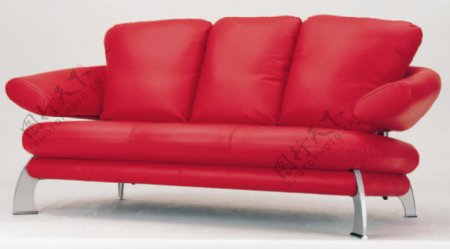 现代欧式的红色三个座位的沙发