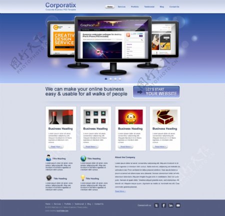 国外商务网站首页模板PSD免费