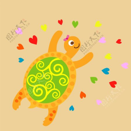 印花矢量图可爱卡通动物乌龟心形免费素材