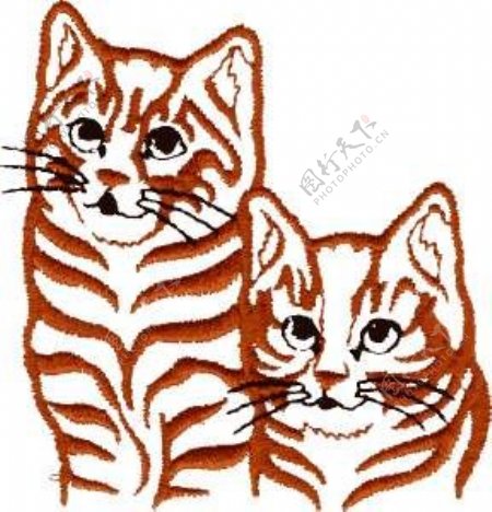 绣花动物猫色彩条纹免费素材