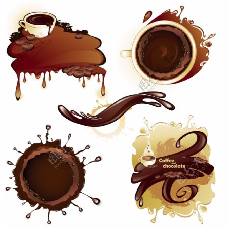 咖啡和巧克力的集合的矢量02