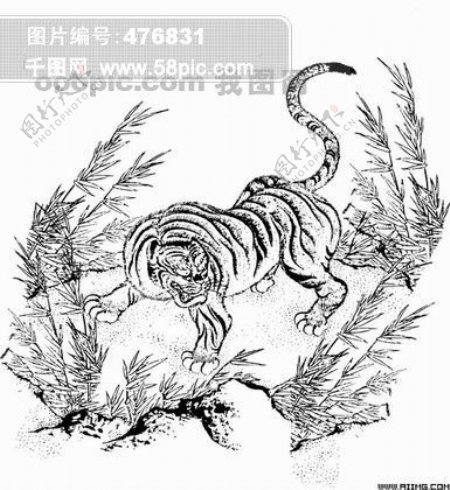 虎年素材猛虎背景水墨绘画老虎动物
