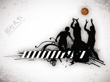 一个篮球运动员练习在抽象的蹩脚的背景宫廷舞会的插图