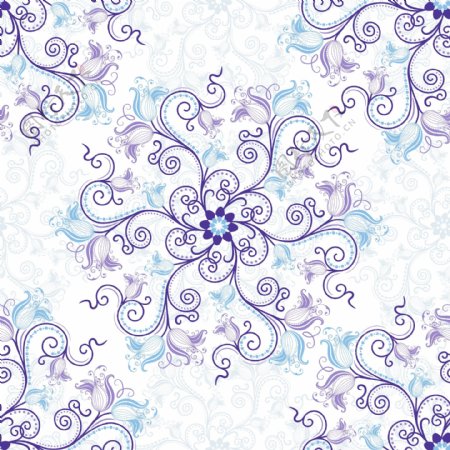 精致的蓝紫色花无缝矢量图