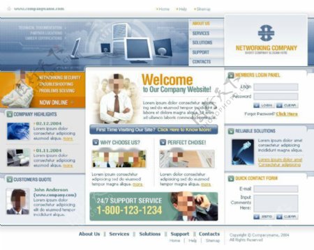 蓝色电脑科技网页psd模板