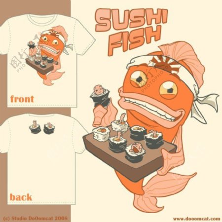 位图卡通动物鲶鱼寿司色彩免费素材