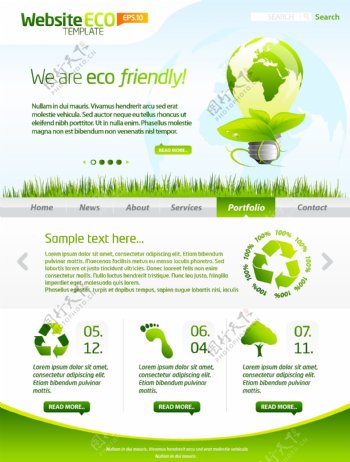 绿色生态的网站模板设计矢量图03