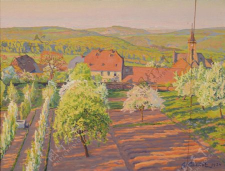 GustaveCariotSpringatGeorgenborn1924画家风景画静物油画建筑油画装饰画