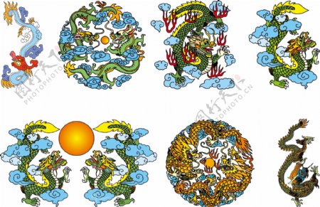 传统彩色中国龙矢量素材