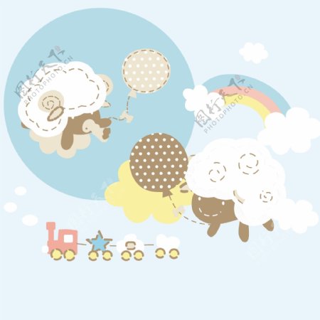 印花矢量图可爱卡通卡通动物绵羊云朵免费素材
