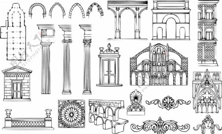 欧式柱体拱形建筑图片
