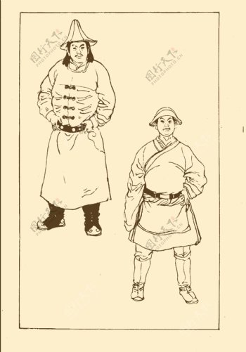 白描元代蒙古族男女服饰