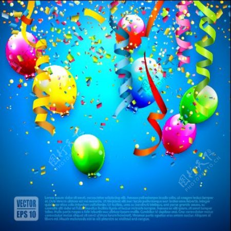生日彩色的气球和彩带背景矢量01