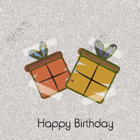 生日快乐的概念有两个礼品袋贴上胶带的灰色背景