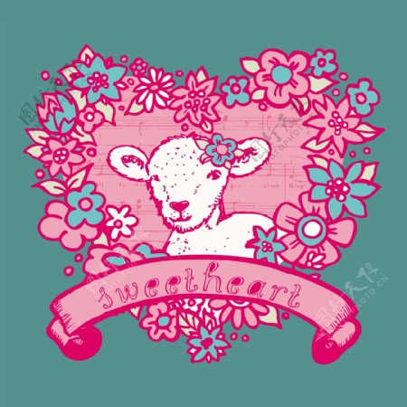 印花矢量图T恤图案图文结合动物绵羊免费素材