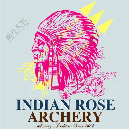 印花矢量图时尚休闲女装T恤图案印第安人弓箭免费素材