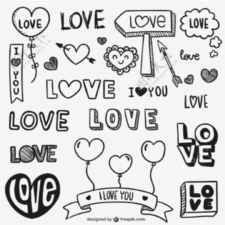 18款黑色爱与爱心艺术字矢量素材.