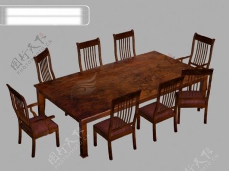 3d木质长条桌椅子