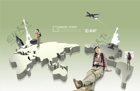 3D立体环球旅游广告PSD分层