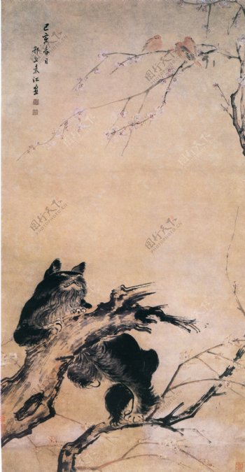 喜鹊白鹤牡丹花中国风中华艺术绘画