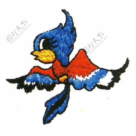 绣花动物鸟色彩蓝色免费素材