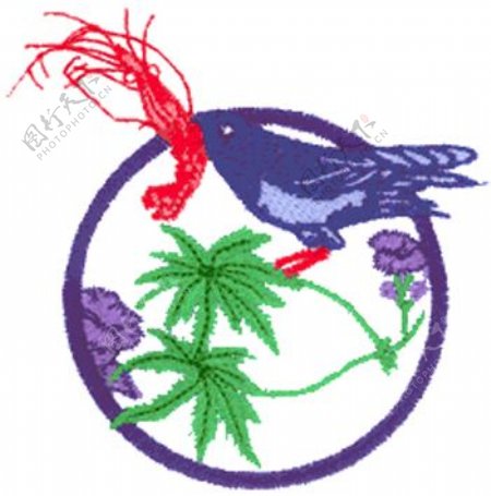绣花动物鸟类植物草免费素材