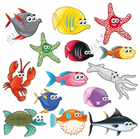 海洋生物卡通可爱小鱼标志素材设计
