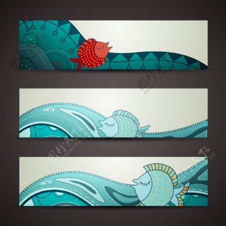 3个创意海洋banner设计矢量素材