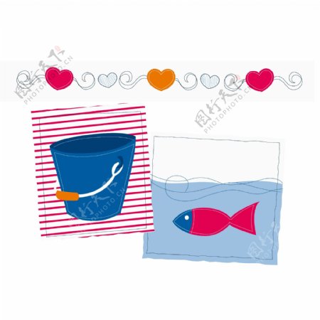 印花矢量图婴童卡通动物鱼蓝色免费素材