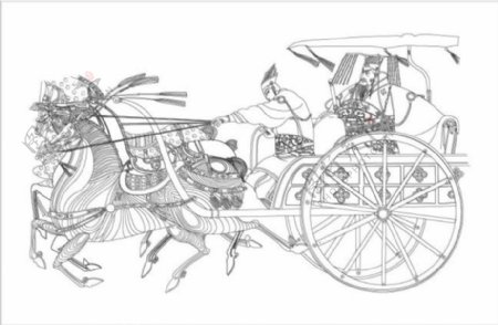 中国古代白描马车人物矢量