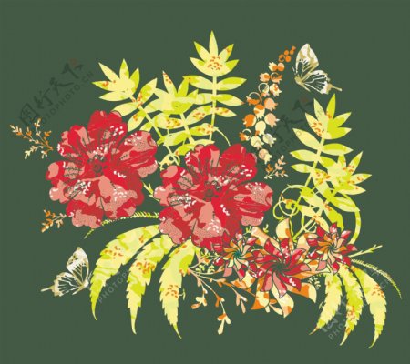 印花矢量图优雅植物草花色彩免费素材