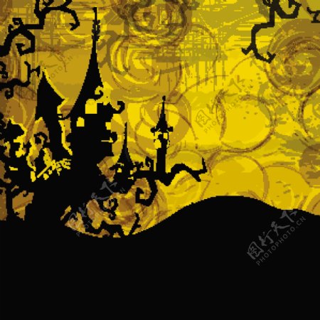 横幅或背景为万圣节聚会黄色背景幽灵般的夜晚